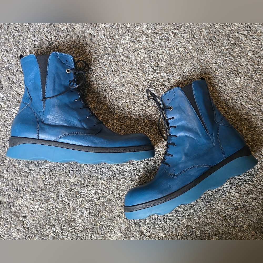 Wolky Akita WR Biker Boots with wavy sole, Womens Size 11  Petrol (Blue) Leather - Picture 6 of 11